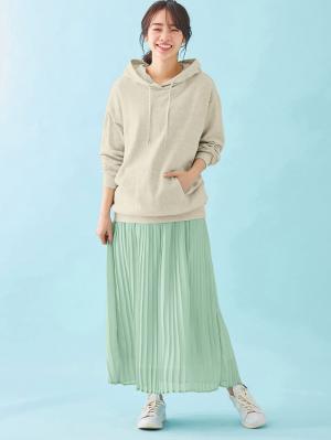 マタニティ スカート|【産前産後対応】シフォンプリーツスカート【出産後も長く使える】|ペールグリーン