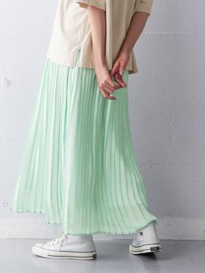 マタニティ スカート|【産前産後対応】シフォンプリーツスカート【出産後も長く使える】|ペールグリーン