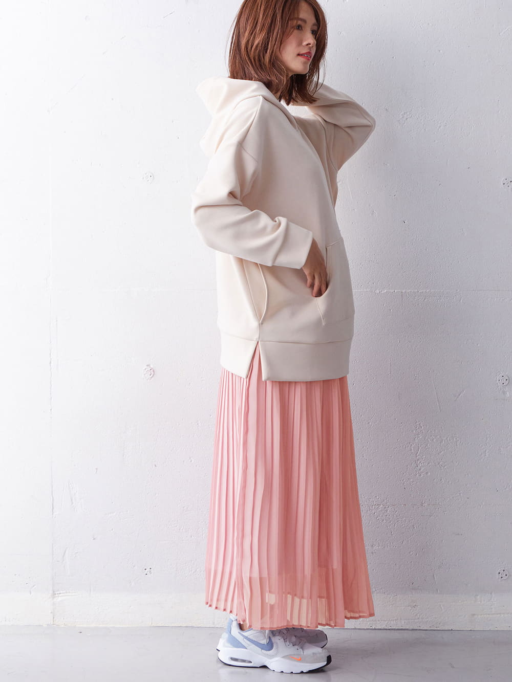 マタニティ スカート|【産前産後対応】シフォンプリーツスカート【出産後も長く使える】|モーブピンク
