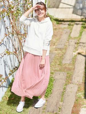 マタニティ スカート|【産前産後対応】シフォンプリーツスカート【出産後も長く使える】|モーブピンク