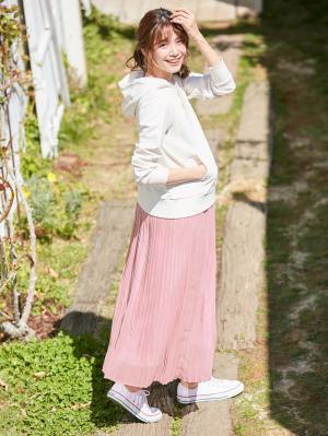 マタニティ スカート|【産前産後対応】シフォンプリーツスカート【出産後も長く使える】|モーブピンク