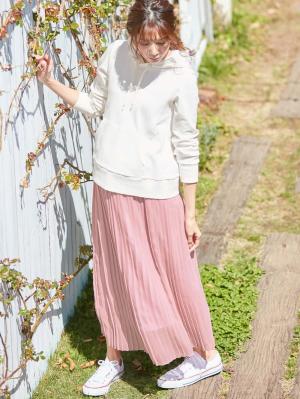 マタニティ スカート|【産前産後対応】シフォンプリーツスカート【出産後も長く使える】|モーブピンク