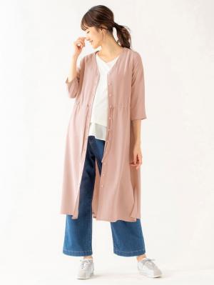 マタニティ ワンピース|【マタニティ・授乳服】ノーカラーシャツワンピース【出産後も長く使える】