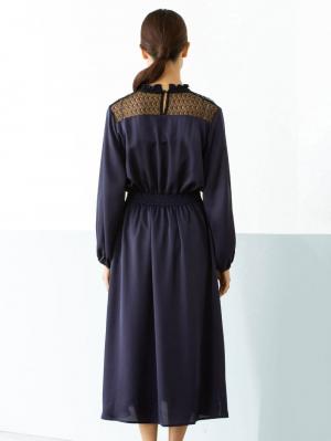 マタニティ ワンピース|胸元レースフリルネックワンピース　マタニティ・授乳服【出産後も長く使える】