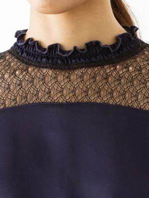 マタニティ ワンピース|胸元レースフリルネックワンピース　マタニティ・授乳服【出産後も長く使える】