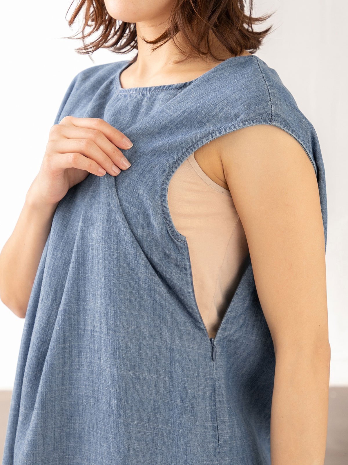マタニティ ワンピース|【2レングス展開】リネン麻ドロップショルダーワンピース マタニティ・授乳服【出産後も長く使える】