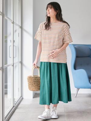 マタニティ スカート|【産前産後対応】【2レングス展開】麻レーヨンギャザースカート【出産後も長く使える】|ブルーグリーン マキシ丈