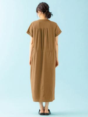 マタニティ ワンピース|【2レングス展開】麻レーヨン半袖ワンピース　マタニティ・授乳服【出産後も長く使える】