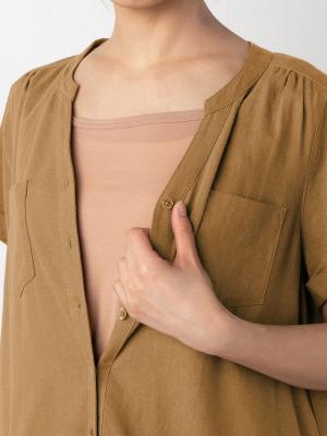 マタニティ ワンピース|【2レングス展開】麻レーヨン半袖ワンピース　マタニティ・授乳服【出産後も長く使える】