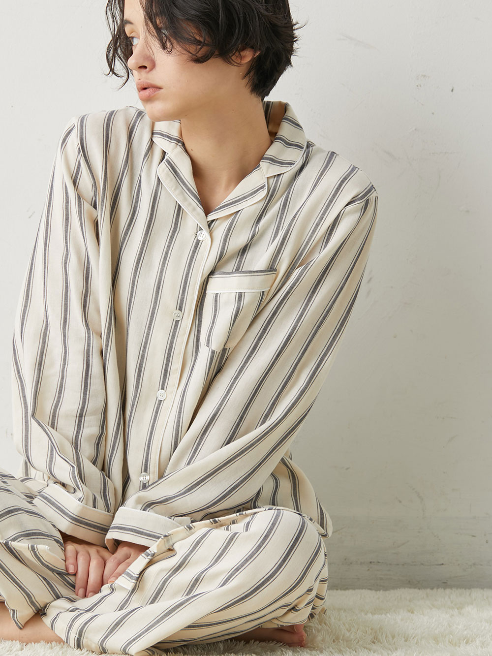 マタニティ パジャマ・ルームウェア | 【授乳しやすい】【産前産後対応パンツ付】ストライプダブルガーゼパジャマ |マタニティウェア・授乳服通販| エンジェリーベ 公式 マタニティ パジャマ・ルームウェア | 【授乳しやすい】【産前産後対応パンツ付】ストライプダブルガーゼパジャマ |マタニティウェア・授乳服通販| エンジェリーベ 公式