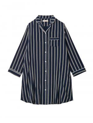 マタニティ パジャマ・ルームウェア|【授乳しやすい】【産前産後対応パンツ付】ストライプダブルガーゼパジャマ|ネイビー×オフホワイト
