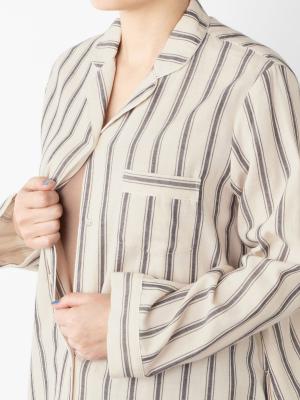 マタニティ パジャマ・ルームウェア|【授乳しやすい】【産前産後対応パンツ付】ストライプダブルガーゼパジャマ