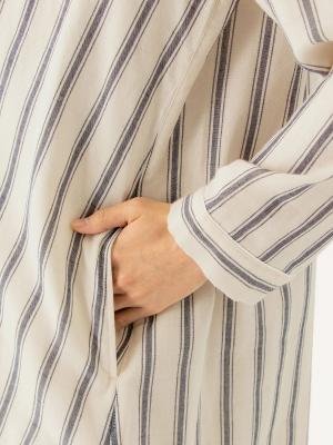 マタニティ パジャマ・ルームウェア|【授乳しやすい】【産前産後対応パンツ付】ストライプダブルガーゼパジャマ