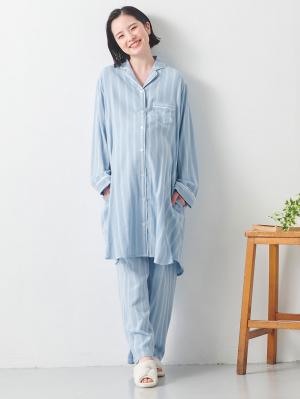 マタニティ パジャマ・ルームウェア|【授乳しやすい】【産前産後対応パンツ付】ストライプダブルガーゼパジャマ