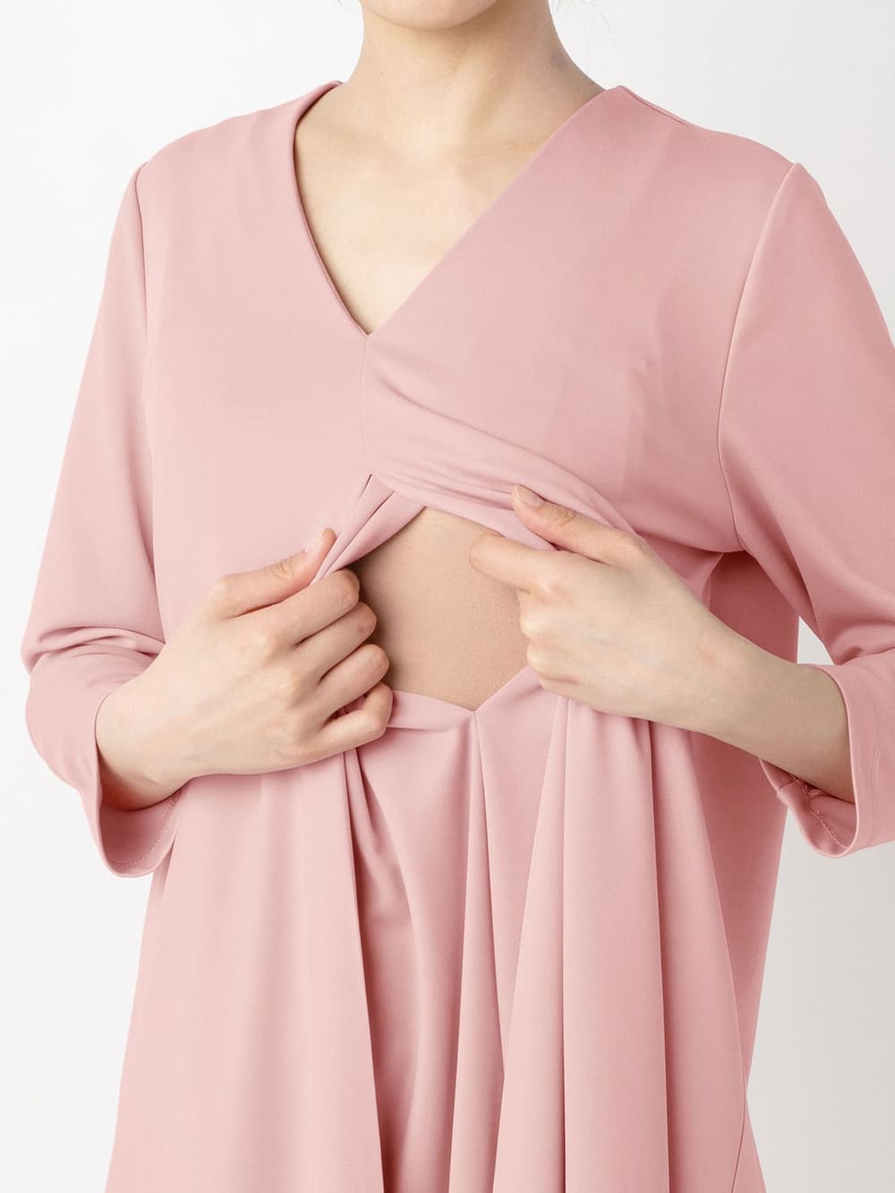 マタニティ ワンピース|ポンチフロントタックワンピース　マタニティ・授乳服【出産後も長く使える】