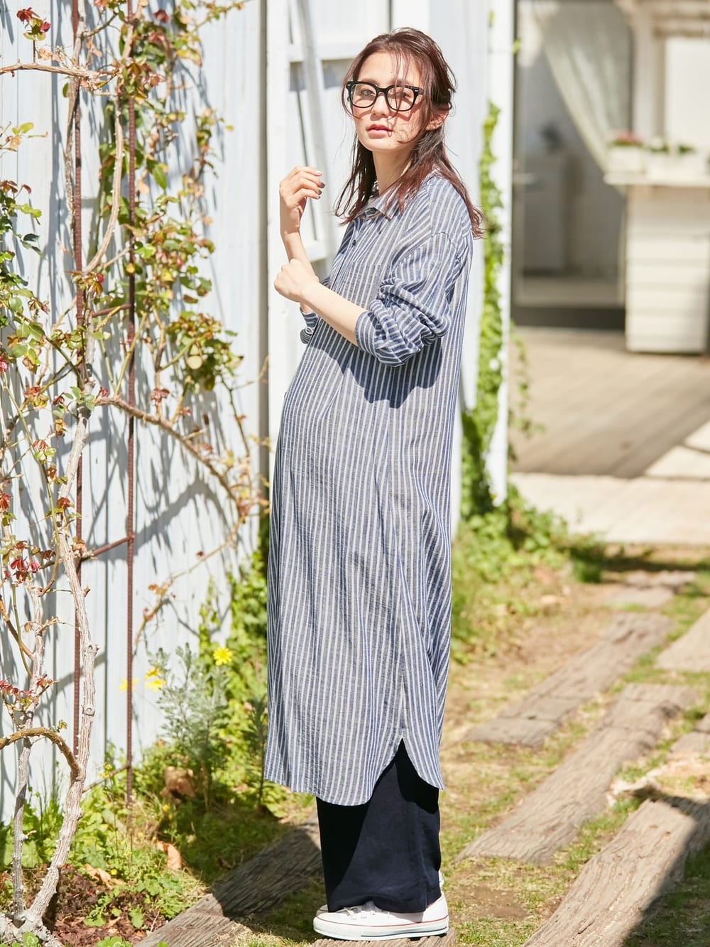 リネン混ストライプシャツワンピース マタニティ・授乳服【出産後も長く使える】 | マタニティ ワンピース(品番：29214)  ｜マタニティウェア・授乳服通販｜ エンジェリーベ 公式