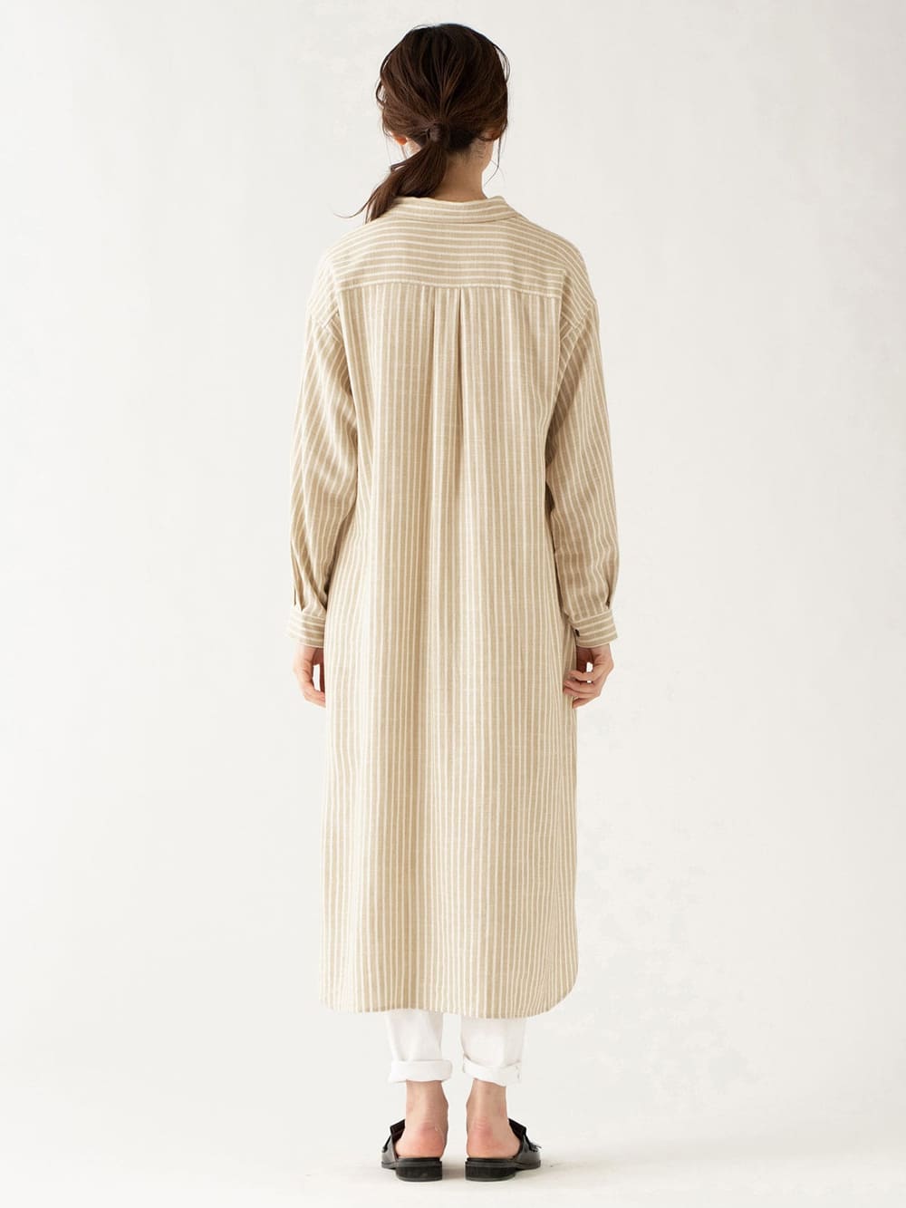 マタニティ ワンピース|リネン混ストライプシャツワンピース　マタニティ・授乳服【出産後も長く使える】