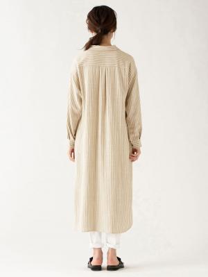 マタニティ ワンピース|リネン混ストライプシャツワンピース　マタニティ・授乳服【出産後も長く使える】