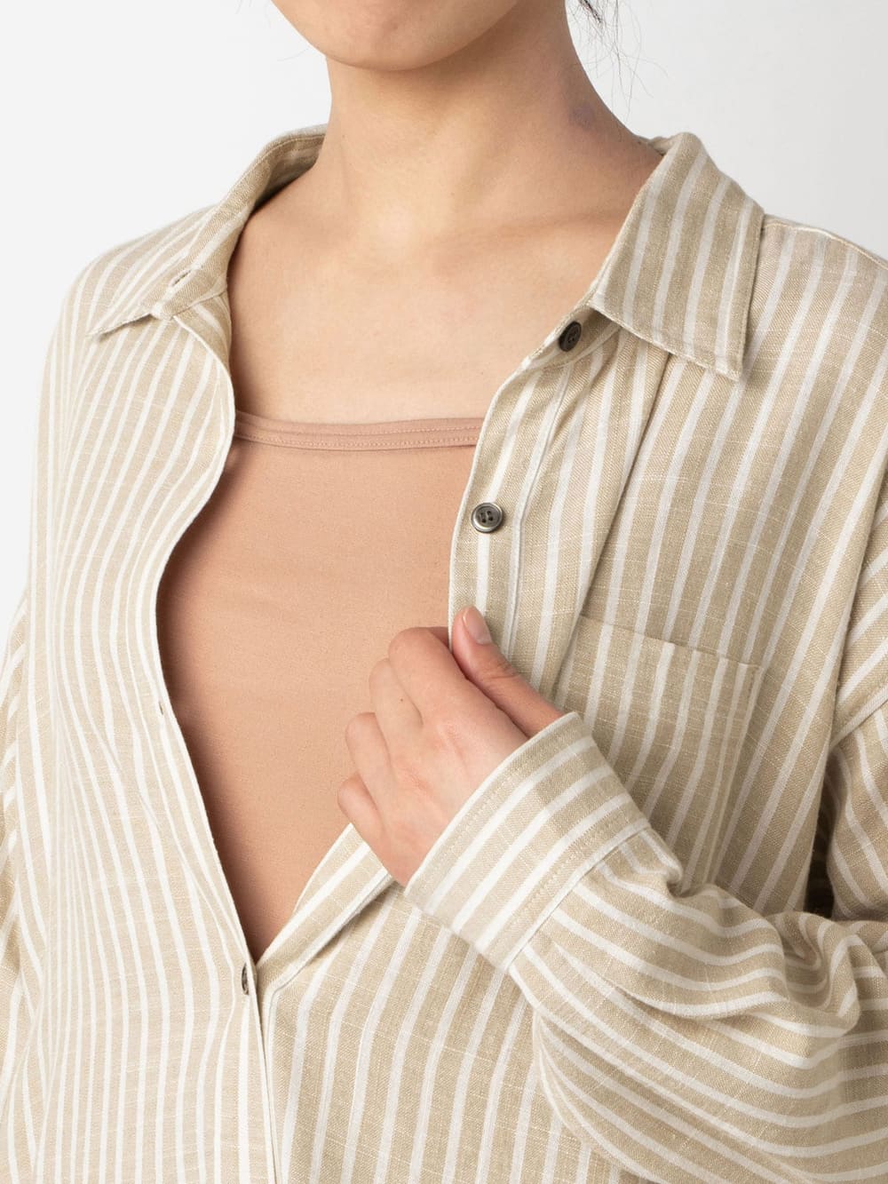 マタニティ ワンピース|リネン混ストライプシャツワンピース　マタニティ・授乳服【出産後も長く使える】