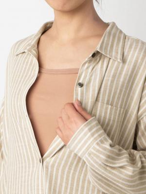マタニティ ワンピース|リネン混ストライプシャツワンピース　マタニティ・授乳服【出産後も長く使える】