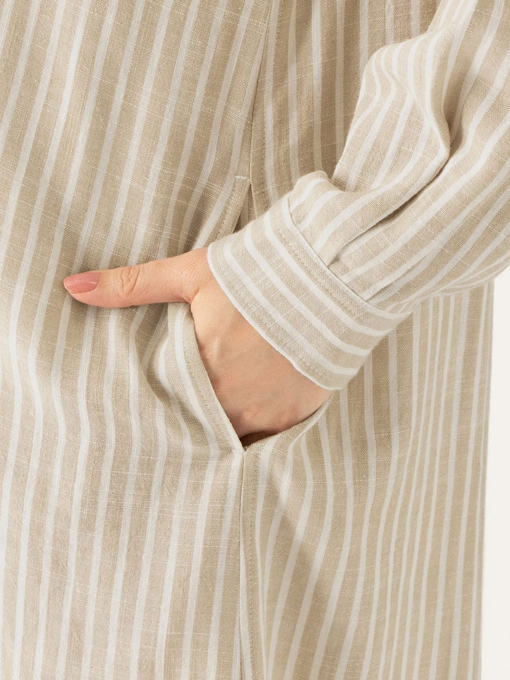 マタニティ ワンピース|リネン混ストライプシャツワンピース　マタニティ・授乳服【出産後も長く使える】