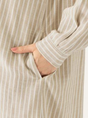 マタニティ ワンピース|リネン混ストライプシャツワンピース　マタニティ・授乳服【出産後も長く使える】