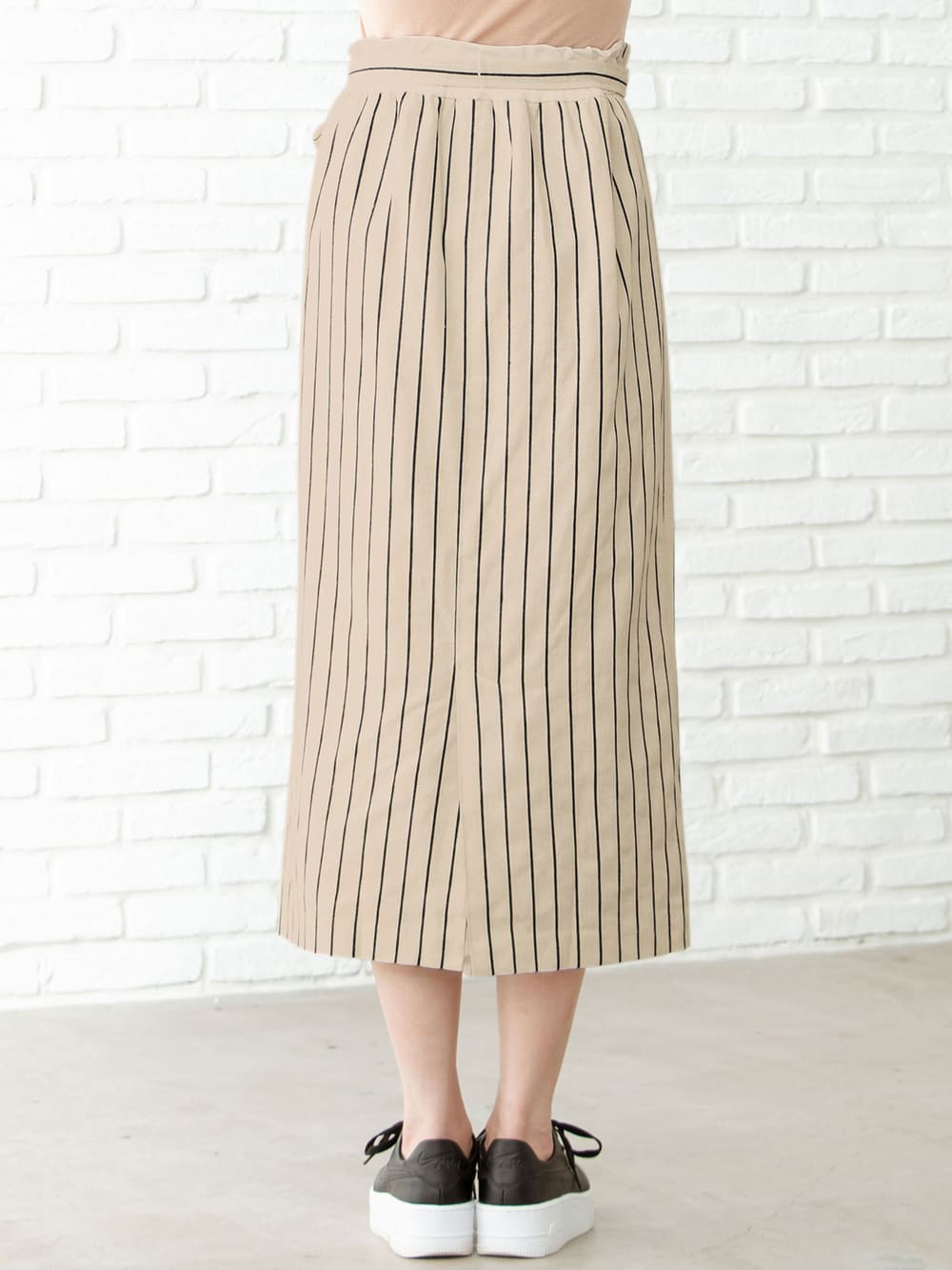 マタニティ スカート|【産前産後対応】リネン混ストライプハイウエストタイトスカート【出産後も長く使える】