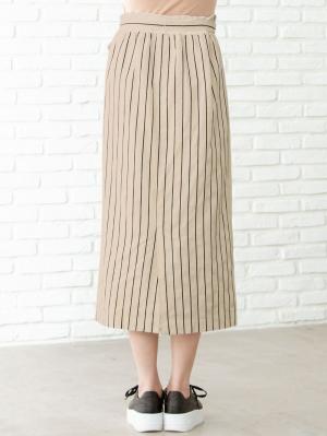 マタニティ スカート|【産前産後対応】リネン混ストライプハイウエストタイトスカート【出産後も長く使える】