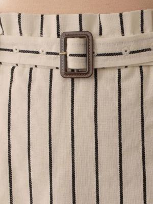 マタニティ スカート|【産前産後対応】リネン混ストライプハイウエストタイトスカート【出産後も長く使える】