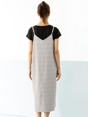 マタニティ ワンピース|リネン混チェックキャミソールワンピース　マタニティ・授乳服【出産後も長く使える】