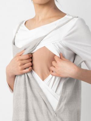 マタニティ ワンピース|リネン混チェックキャミソールワンピース　マタニティ・授乳服【出産後も長く使える】