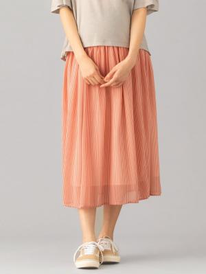 マタニティ スカート|【産前産後対応】シフォンストライプギャザースカート【出産後も長く使える】|ピンク×オフ