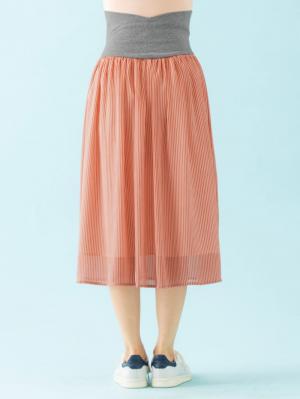 マタニティ スカート|【産前産後対応】シフォンストライプギャザースカート【出産後も長く使える】