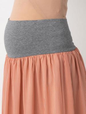 マタニティ スカート|【産前産後対応】シフォンストライプギャザースカート【出産後も長く使える】