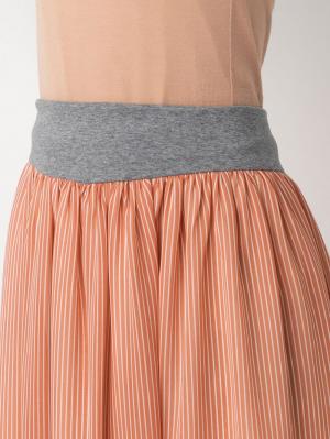 マタニティ スカート|【産前産後対応】シフォンストライプギャザースカート【出産後も長く使える】