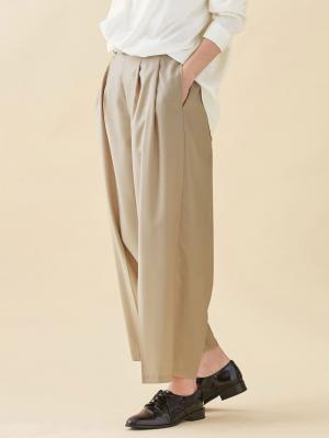マタニティ パンツ|【産前産後対応】ベルト付きワイドパンツ【出産後も長く使える】|ベージュ