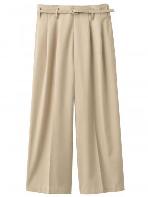 マタニティ パンツ|【産前産後対応】ベルト付きワイドパンツ【出産後も長く使える】|ベージュ