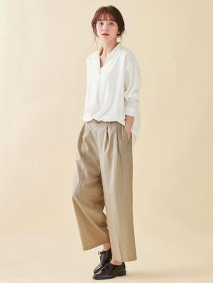 マタニティ パンツ|【産前産後対応】ベルト付きワイドパンツ【出産後も長く使える】|ベージュ