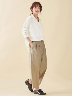 マタニティ パンツ|【産前産後対応】ベルト付きワイドパンツ【出産後も長く使える】|ベージュ