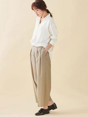 マタニティ パンツ|【産前産後対応】ベルト付きワイドパンツ【出産後も長く使える】|ベージュ