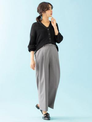 マタニティ パンツ|【産前産後対応】ベルト付きワイドパンツ【出産後も長く使える】|杢グレー