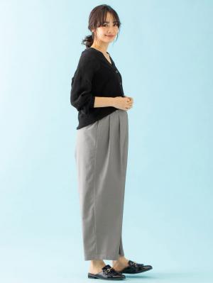 マタニティ パンツ|【産前産後対応】ベルト付きワイドパンツ【出産後も長く使える】|杢グレー