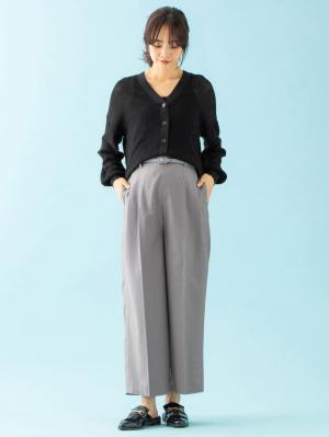 マタニティ パンツ|【産前産後対応】ベルト付きワイドパンツ【出産後も長く使える】|杢グレー