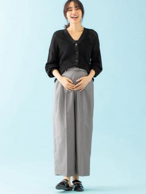 マタニティ パンツ|【産前産後対応】ベルト付きワイドパンツ【出産後も長く使える】|杢グレー