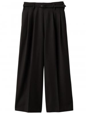 マタニティ パンツ|【産前産後対応】ベルト付きワイドパンツ【出産後も長く使える】|ブラック