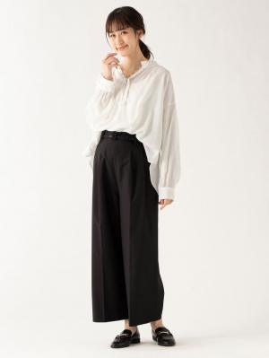 マタニティ パンツ|【産前産後対応】ベルト付きワイドパンツ【出産後も長く使える】|ブラック