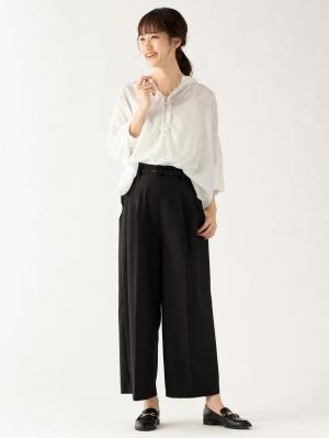 マタニティ パンツ|【産前産後対応】ベルト付きワイドパンツ【出産後も長く使える】|ブラック