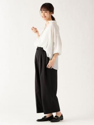 マタニティ パンツ|【産前産後対応】ベルト付きワイドパンツ【出産後も長く使える】|ブラック