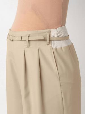 マタニティ パンツ|【産前産後対応】ベルト付きワイドパンツ【出産後も長く使える】|ベージュ