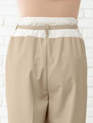 マタニティ パンツ|【産前産後対応】ベルト付きワイドパンツ【出産後も長く使える】|ベージュ